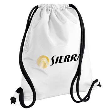 SIERRA, Τσάντα πλάτης πουγκί GYMBAG λευκή, με τσέπη (40x48cm) & χονδρά κορδόνια
