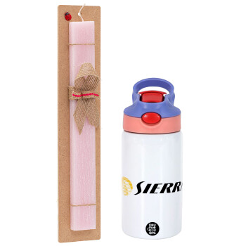 SIERRA, Πασχαλινό Σετ, Παιδικό παγούρι θερμό, ανοξείδωτο, με καλαμάκι ασφαλείας, ροζ/μωβ (350ml) & πασχαλινή λαμπάδα αρωματική πλακέ (30cm) (ΡΟΖ)