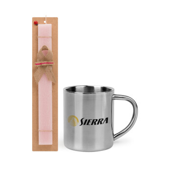 SIERRA, Easter Set, metallic thermal cup (300ml) & aromatic flat Easter candle (30cm) (PINK)