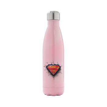 Superman cracked, Metal mug thermos Pink Iridiscent (Stainless steel), double wall, 500ml