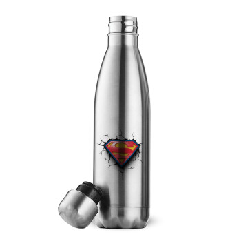 Superman cracked, Μεταλλικό παγούρι θερμός Inox (Stainless steel), διπλού τοιχώματος, 500ml