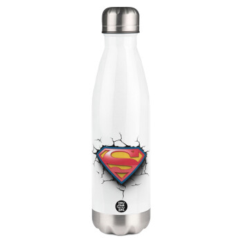 Superman cracked, Metal mug thermos White (Stainless steel), double wall, 500ml