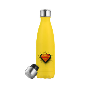 Superman cracked, Yellow Stainless Steel Metallic Thermos, double-walled, 500ml