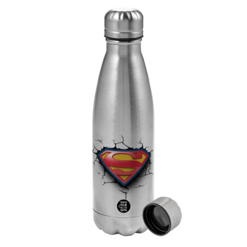 Superman cracked, Metallic water bottle, stainless steel, 750ml