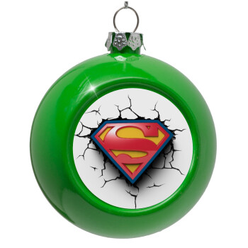 Superman cracked, Green Christmas tree ornament bauble 8cm