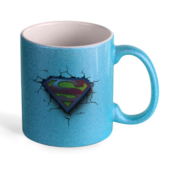Superman cracked, Κούπα Σιέλ Glitter που γυαλίζει, κεραμική, 330ml