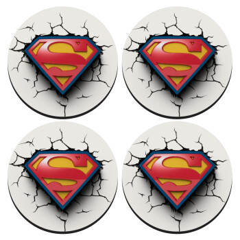 Superman cracked, SET of 4 round wooden coasters (9cm)