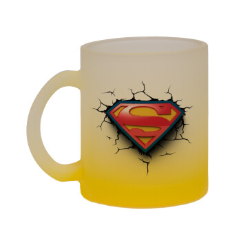 Superman cracked, Κούπα γυάλινη δίχρωμη με βάση το κίτρινο ματ, 330ml