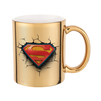 Superman cracked, Κούπα κεραμική, χρυσή καθρέπτης, 330ml