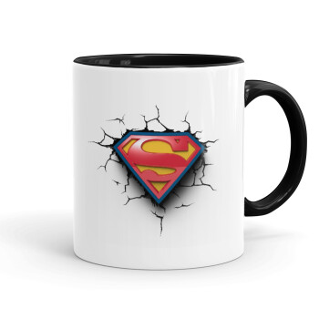 Superman cracked, Κούπα χρωματιστή μαύρη, κεραμική, 330ml