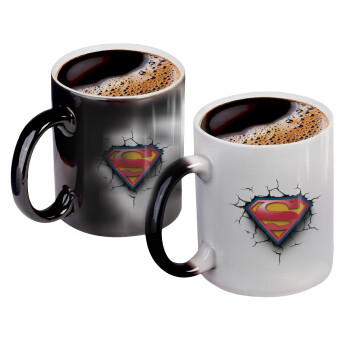 Superman cracked, Color changing magic Mug, ceramic, 330ml when adding hot liquid inside, the black colour desappears (1 pcs)