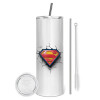 Eco friendly stainless steel tumbler 600ml, with metal straw & cleaning brush