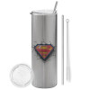 Eco friendly stainless steel Silver tumbler 600ml, with metal straw & cleaning brush