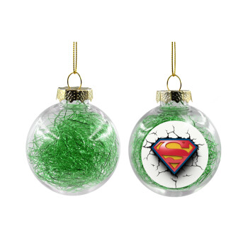 Superman cracked, Transparent Christmas tree ball ornament with green filling 8cm