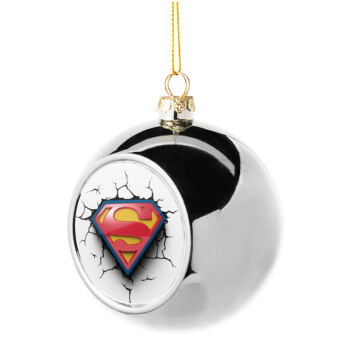 Superman cracked, Silver 8cm Christmas tree ball ornament