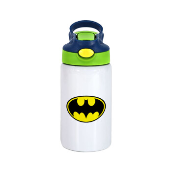 Batman, Children's hot water bottle, stainless steel, with safety straw, green, blue (350ml)