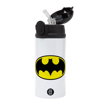 Batman, Children's hot water bottle, stainless steel, with safety straw, Black (360ml) BPA-FREE