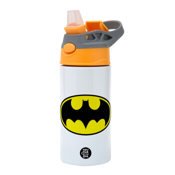 Batman, Children's hot water bottle, stainless steel, with safety straw, Orange/Grey (360ml) BPA-FREE