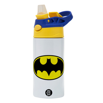 Batman, Children's hot water bottle, stainless steel, with safety straw, green, blue (360ml) BPA FREE