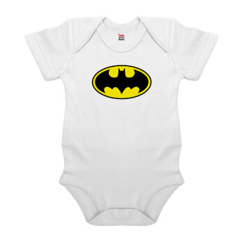 Batman, Βρεφικό φορμάκι μωρού, 0-24 μηνών, ΛΕΥΚΟ, 100% Organic Cotton, κοντομάνικο