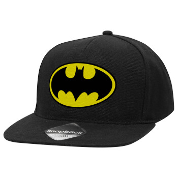 Batman, Adult Flat Snapback Hat Black, (100% COTTON TWILL, ADULT, UNISEX, ONE SIZE)