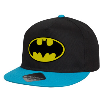 Batman, Child's Flat Snapback Hat, Black/Blue (100% COTTON, CHILD, UNISEX, ONE SIZE)