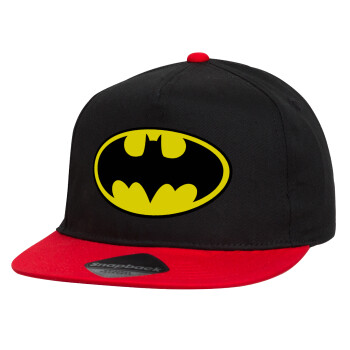 Batman, Children's Flat Snapback Hat, Black/Red (100% COTTON, CHILDREN'S, UNISEX, ONE SIZE)