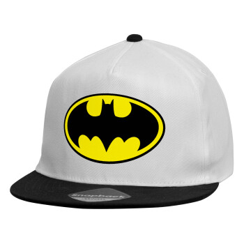 Batman, Child's Flat Snapback Hat, White (100% COTTON, CHILDREN'S, UNISEX, ONE SIZE)