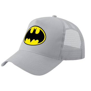 Batman, Adult Structured Trucker Hat, with Mesh, GRAY (100% COTTON, ADULT, UNISEX, ONE SIZE)