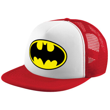 Batman, Adult Soft Trucker Hat with Red/White Mesh (POLYESTER, ADULT, UNISEX, ONE SIZE)