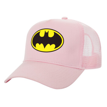 Batman, Structured Trucker Children's Hat, with Mesh, PINK (100% COTTON, CHILDREN'S, UNISEX, ONE SIZE)