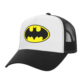 Batman, Adult Structured Trucker Hat, with Mesh, WHITE/BLACK (100% COTTON, ADULT, UNISEX, ONE SIZE)