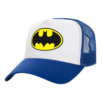 Batman, Adult Structured Trucker Hat, with Mesh, WHITE/BLUE (100% COTTON, ADULT, UNISEX, ONE SIZE)