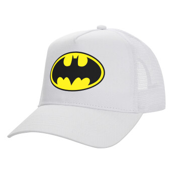 Batman, Structured Trucker Adult Hat, with Mesh, WHITE (100% COTTON, ADULT, UNISEX, ONE SIZE)