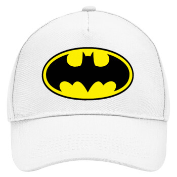 Batman, Adult Baseball Cap, Drill, White (100% COTTON, ADULT, UNISEX, ONE SIZE)