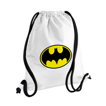 Batman, Τσάντα πλάτης πουγκί GYMBAG λευκή, με τσέπη (40x48cm) & χονδρά κορδόνια