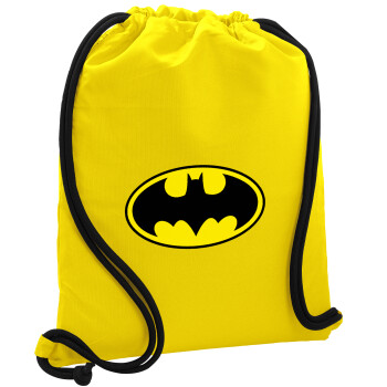 Batman, Backpack pouch GYMBAG Yellow, with pocket (40x48cm) & thick cords