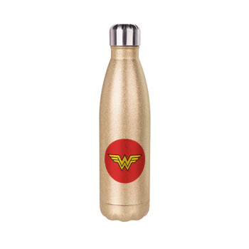 Wonder woman, Glitter gold stainless steel thermos bottle, double-walled, 500ml