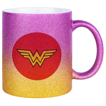 Wonder woman, Κούπα Χρυσή/Ροζ Glitter, κεραμική, 330ml