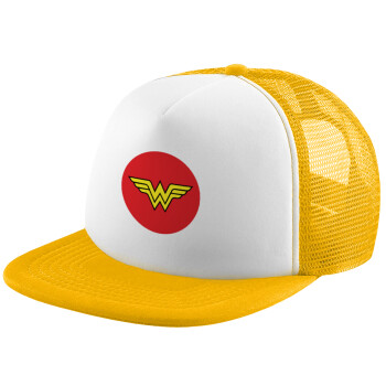 Wonder woman, Adult Soft Trucker Hat with Yellow/White Mesh (POLYESTER, ADULT, UNISEX, ONE SIZE)