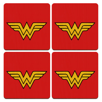 Wonder woman, ΣΕΤ x4 Σουβέρ ξύλινα τετράγωνα plywood (9cm)