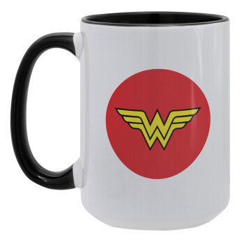 Wonder woman, Κούπα Mega 15oz, κεραμική Μαύρη, 450ml