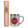 Easter Set, metallic thermal cup (300ml) & aromatic flat Easter candle (30cm) (PINK)