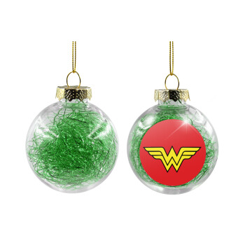 Wonder woman, Transparent Christmas tree ball ornament with green filling 8cm