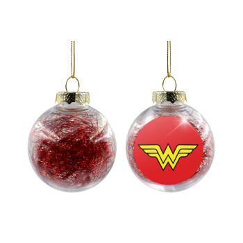 Wonder woman, Χριστουγεννιάτικη μπάλα δένδρου διάφανη με κόκκινο γέμισμα 8cm