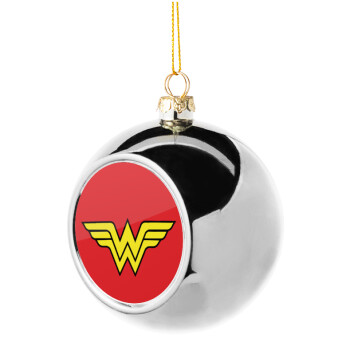 Wonder woman, Silver 8cm Christmas tree ball ornament