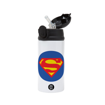 Superman, Children's hot water bottle, stainless steel, with safety straw, Black (360ml) BPA-FREE