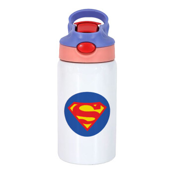 Superman, Παιδικό παγούρι θερμό, ανοξείδωτο, με καλαμάκι ασφαλείας, ροζ/μωβ (350ml)