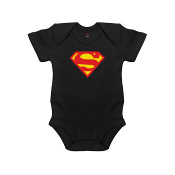 Superman, Βρεφικό φορμάκι μωρού, 0-18 μηνών, ΜΑΥΡΟ, 100% Organic Cotton, κοντομάνικο