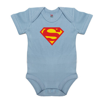 Superman, Βρεφικό φορμάκι μωρού, 0-18 μηνών, Μπλε, 100% Organic Cotton, κοντομάνικο